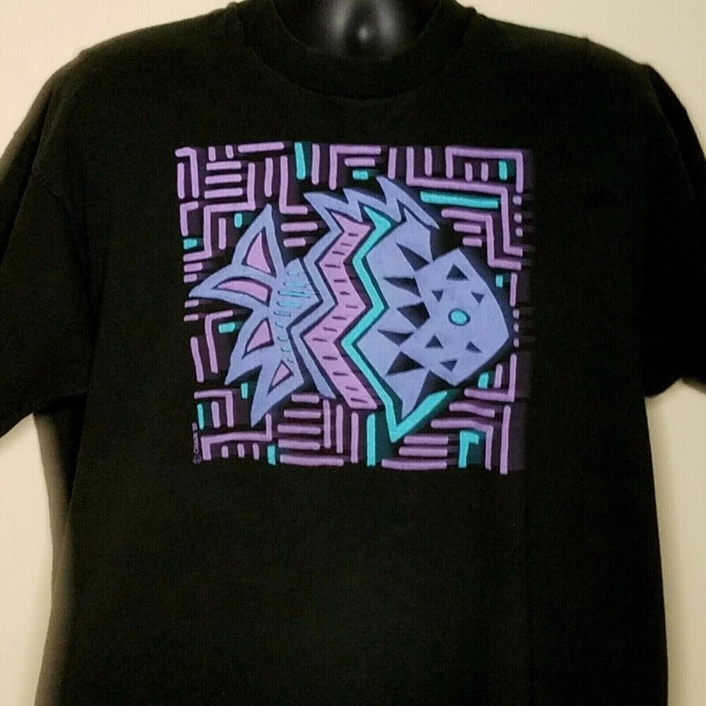 Peru Inka Inspired Fish T Shirt Size XL Vintage 80s Single‎ Stitch Made in USA - Picture 3 of 7